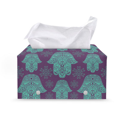 Turquoise Hamsa Pattern Print Leather Tissue Box Cover