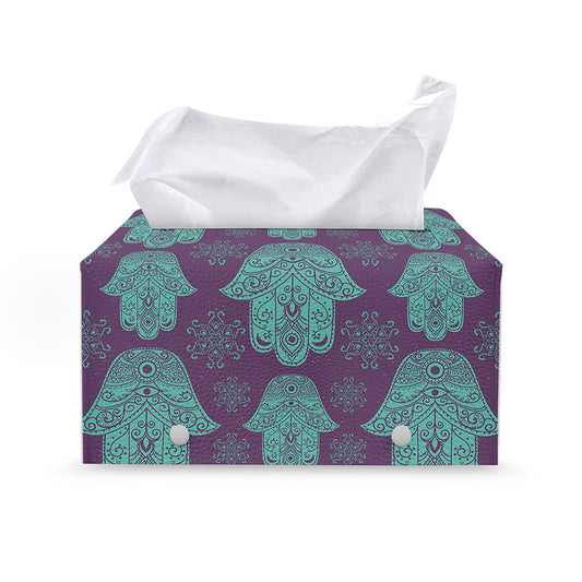 Turquoise Hamsa Pattern Print Leather Tissue Box Cover