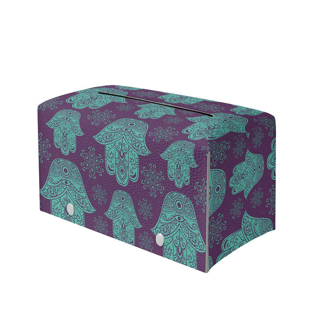 Turquoise Hamsa Pattern Print Leather Tissue Box Cover