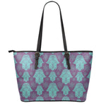 Turquoise Hamsa Pattern Print Leather Tote Bag