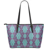 Turquoise Hamsa Pattern Print Leather Tote Bag