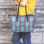 Turquoise Hamsa Pattern Print Leather Tote Bag