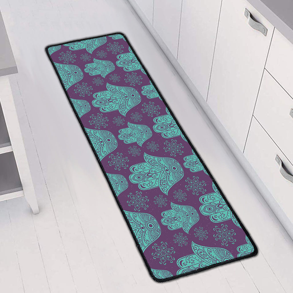 Turquoise Hamsa Pattern Print Long Kitchen Mat