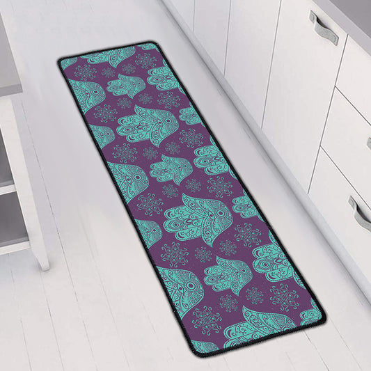 Turquoise Hamsa Pattern Print Long Kitchen Mat