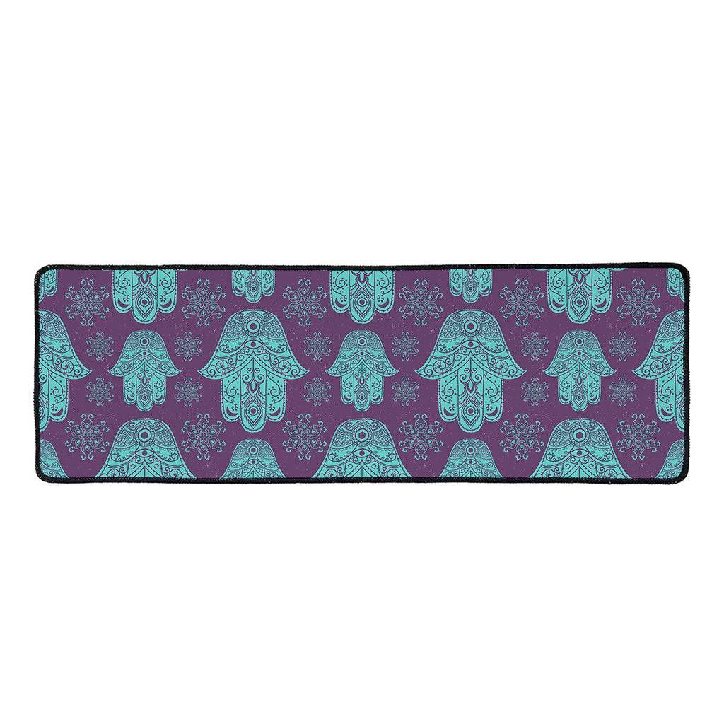 Turquoise Hamsa Pattern Print Long Kitchen Mat