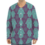 Turquoise Hamsa Pattern Print Long Sleeve Baseball Jersey