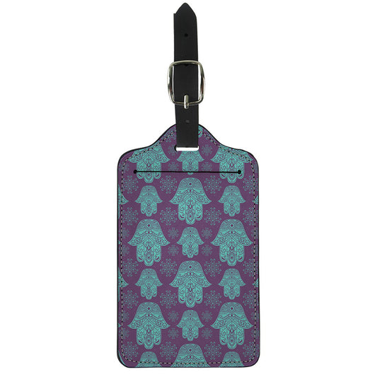 Turquoise Hamsa Pattern Print Luggage Tag