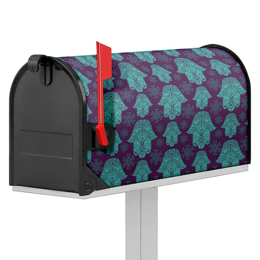 Turquoise Hamsa Pattern Print Mailbox Cover