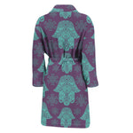 Turquoise Hamsa Pattern Print Men's Bathrobe