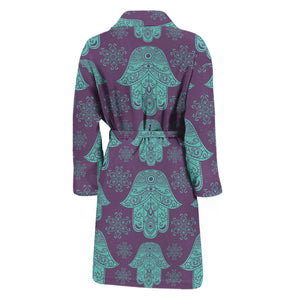 Turquoise Hamsa Pattern Print Men's Bathrobe