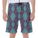 Turquoise Hamsa Pattern Print Men's Beach Shorts