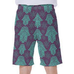 Turquoise Hamsa Pattern Print Men's Beach Shorts