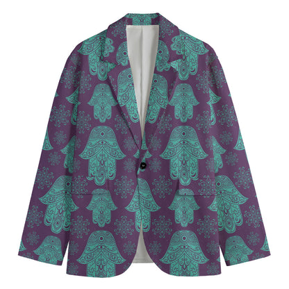 Turquoise Hamsa Pattern Print Men's Blazer