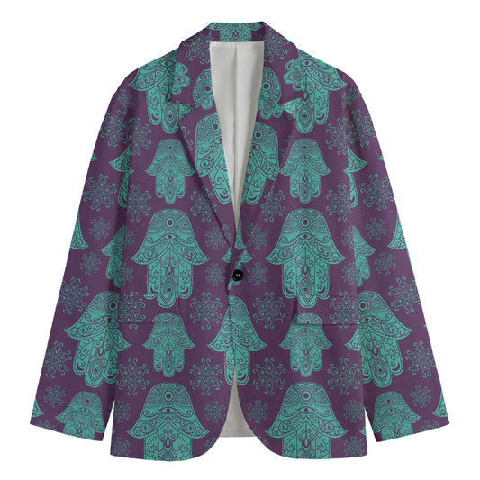 Turquoise Hamsa Pattern Print Men's Blazer