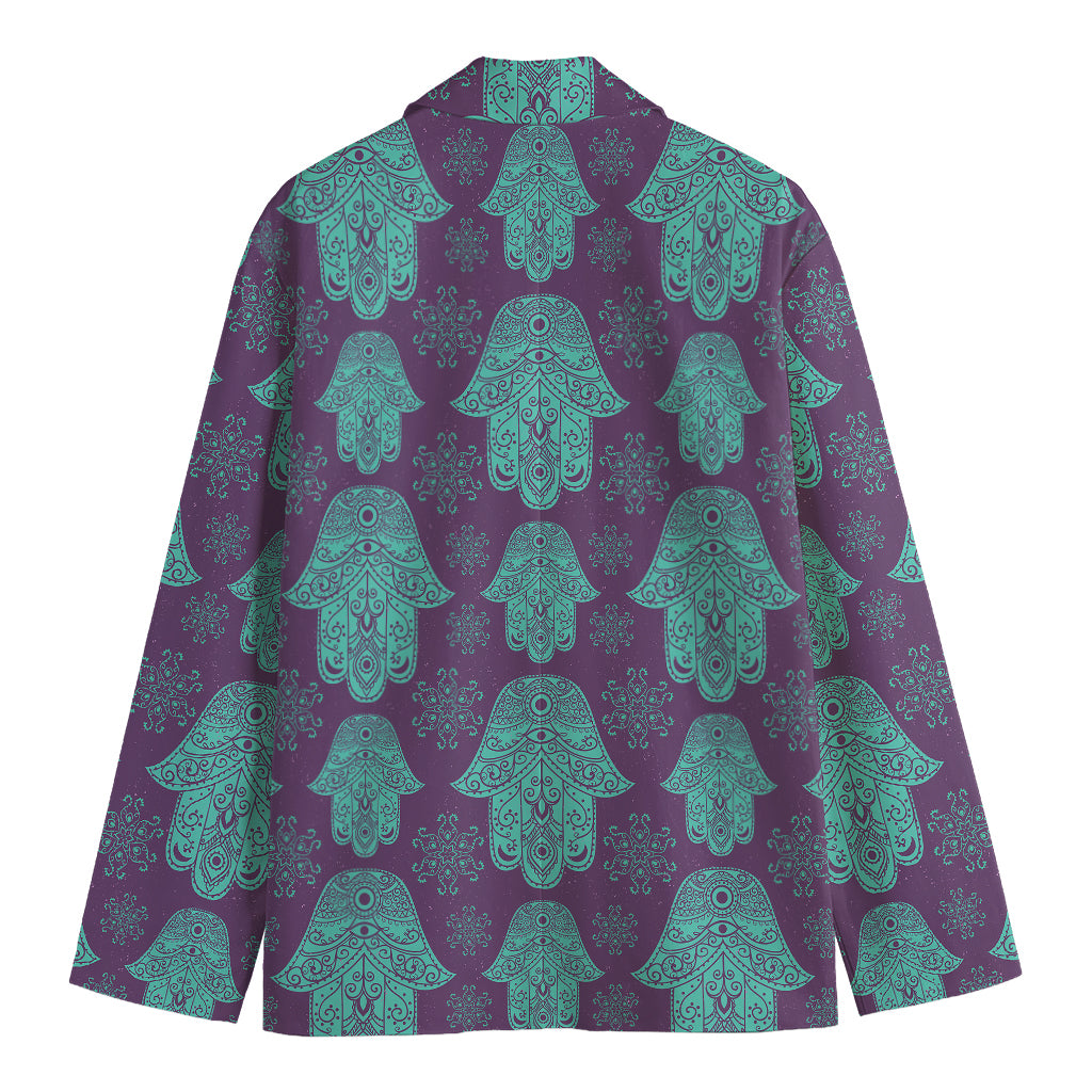 Turquoise Hamsa Pattern Print Men's Blazer
