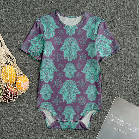 Turquoise Hamsa Pattern Print Men's Bodysuit
