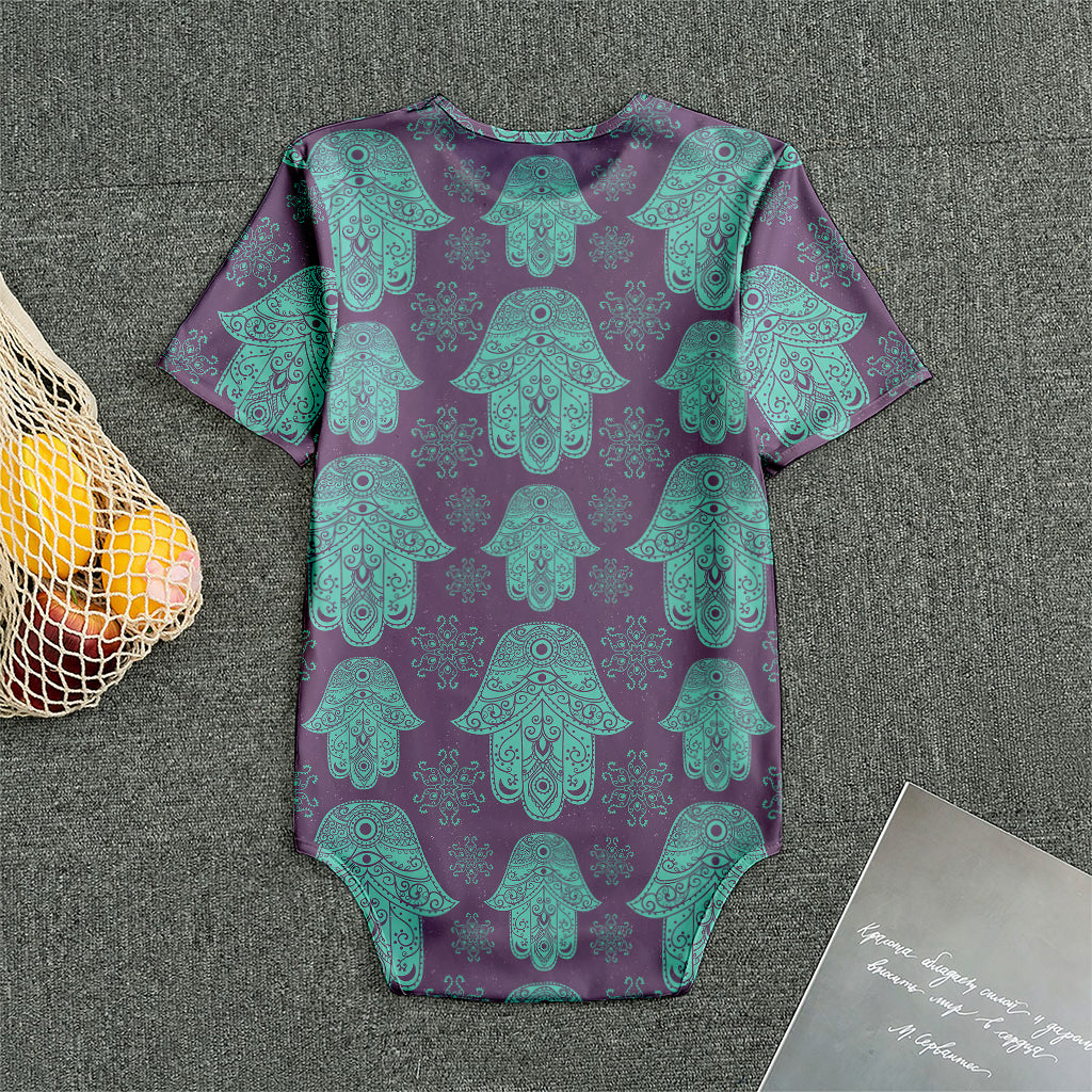 Turquoise Hamsa Pattern Print Men's Bodysuit