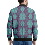 Turquoise Hamsa Pattern Print Men's Bomber Jacket