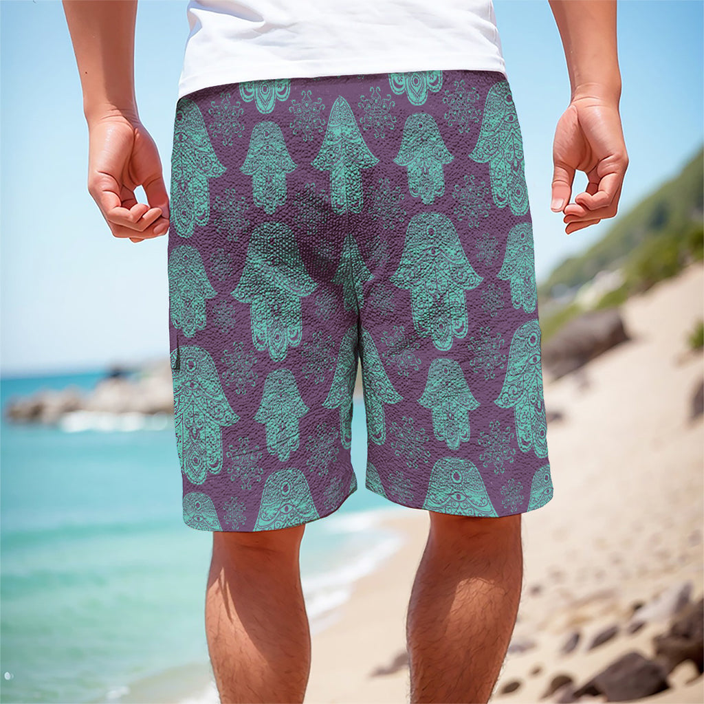 Turquoise Hamsa Pattern Print Men's Cargo Shorts
