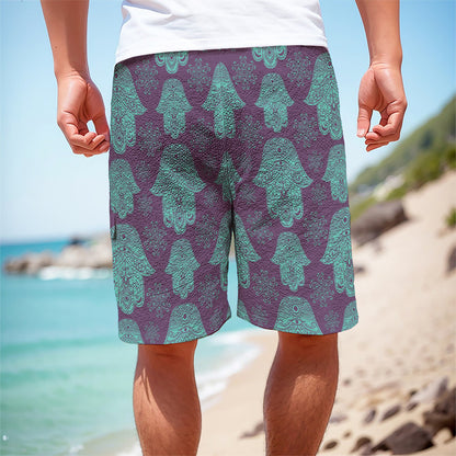 Turquoise Hamsa Pattern Print Men's Cargo Shorts