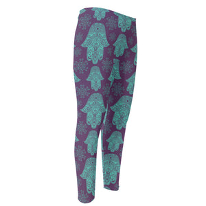 Turquoise Hamsa Pattern Print Men's Compression Pants