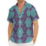 Turquoise Hamsa Pattern Print Men's Deep V-Neck Shirt