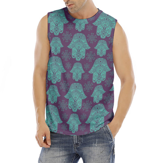 Turquoise Hamsa Pattern Print Men's Fitness Tank Top