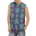 Turquoise Hamsa Pattern Print Men's Fitness Tank Top