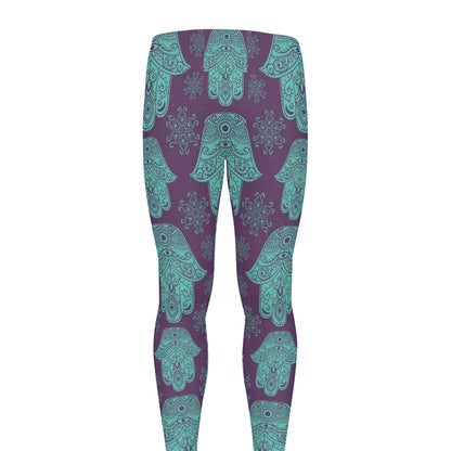 Turquoise Hamsa Pattern Print Men's leggings