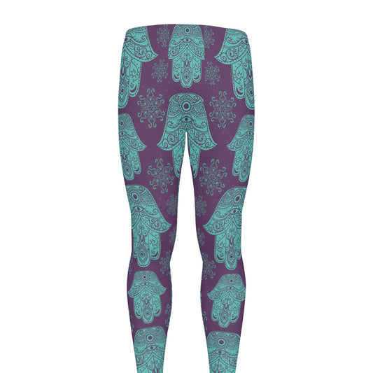 Turquoise Hamsa Pattern Print Men's leggings