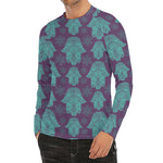 Turquoise Hamsa Pattern Print Men's Long Sleeve Rash Guard