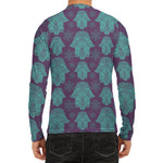 Turquoise Hamsa Pattern Print Men's Long Sleeve Rash Guard