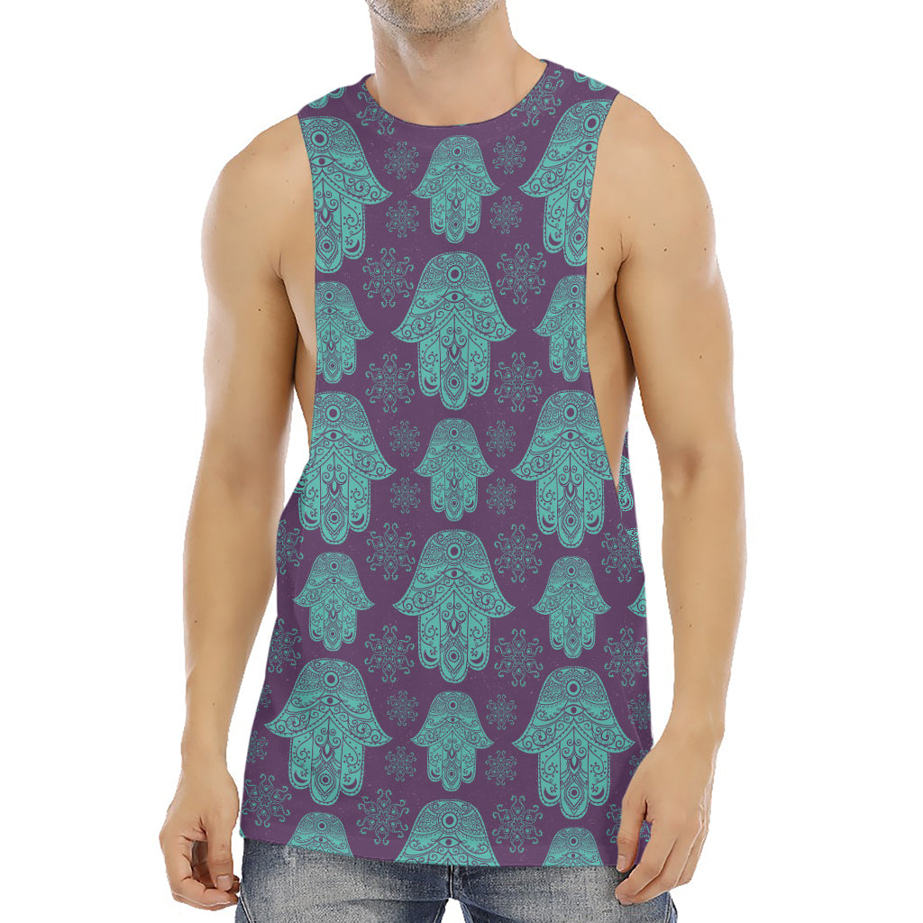 Turquoise Hamsa Pattern Print Men's Muscle Tank Top