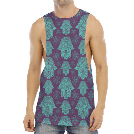 Turquoise Hamsa Pattern Print Men's Muscle Tank Top