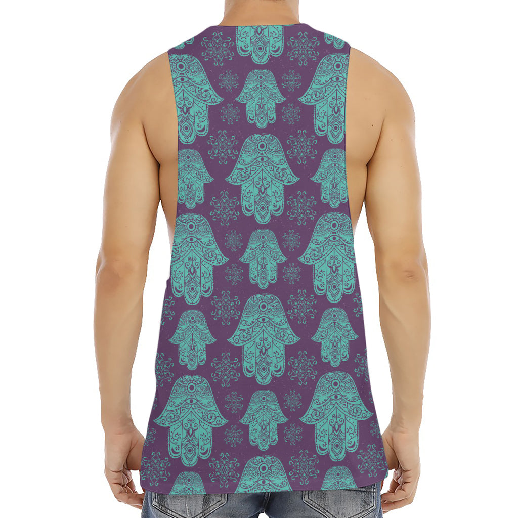 Turquoise Hamsa Pattern Print Men's Muscle Tank Top