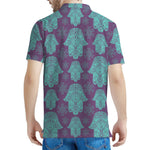 Turquoise Hamsa Pattern Print Men's Polo Shirt