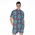 Turquoise Hamsa Pattern Print Men's Romper
