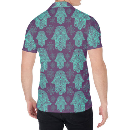 Turquoise Hamsa Pattern Print Men's Shirt