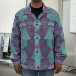 Turquoise Hamsa Pattern Print Men's Shirt Jacket