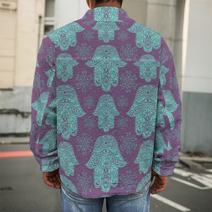 Turquoise Hamsa Pattern Print Men's Shirt Jacket