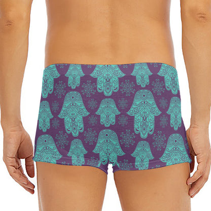 Turquoise Hamsa Pattern Print Men's Short Boxer Briefs