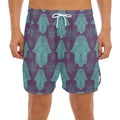 Turquoise Hamsa Pattern Print Men's Split Running Shorts