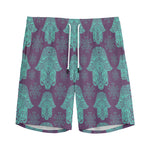 Turquoise Hamsa Pattern Print Men's Sports Shorts