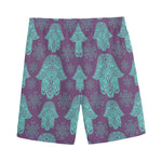 Turquoise Hamsa Pattern Print Men's Sports Shorts