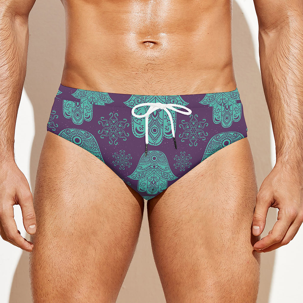 Turquoise Hamsa Pattern Print Men's Swim Briefs