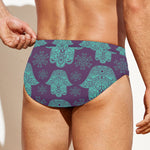Turquoise Hamsa Pattern Print Men's Swim Briefs