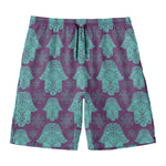 Turquoise Hamsa Pattern Print Men's Swim Trunks