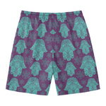 Turquoise Hamsa Pattern Print Men's Swim Trunks