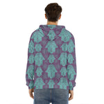 Turquoise Hamsa Pattern Print Men's Velvet Pullover Hoodie