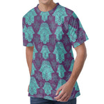 Turquoise Hamsa Pattern Print Men's Velvet T-Shirt